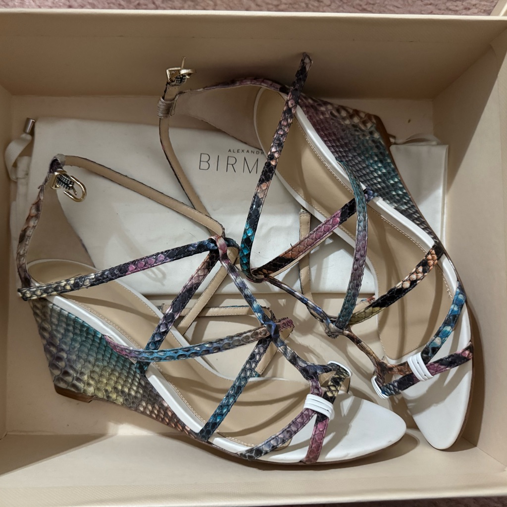 Alexandre Birman Colorful Python Strappy Wedge Sandals